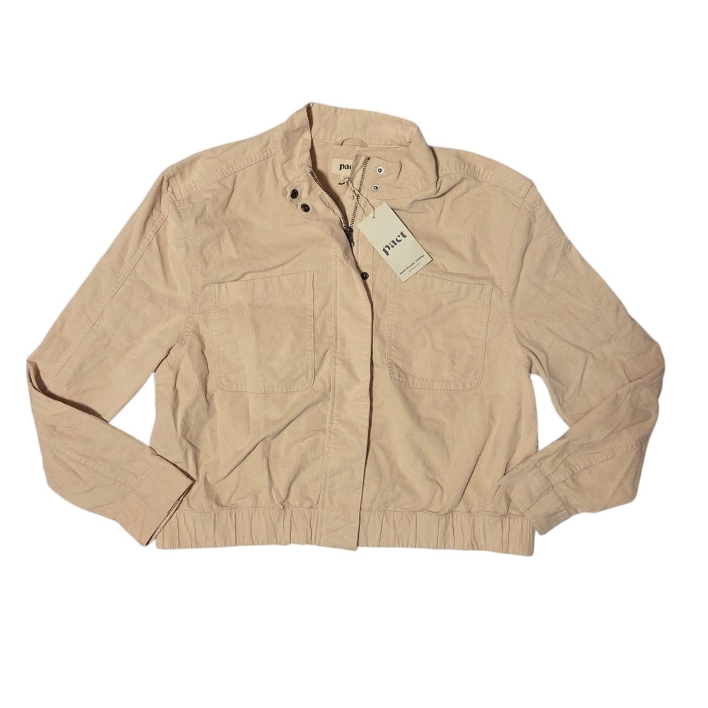 NWT Pact Corduroy Bomber Jacket Sandshell Beige Women's XL Modern Organic Cotton - Picture 3 of 9